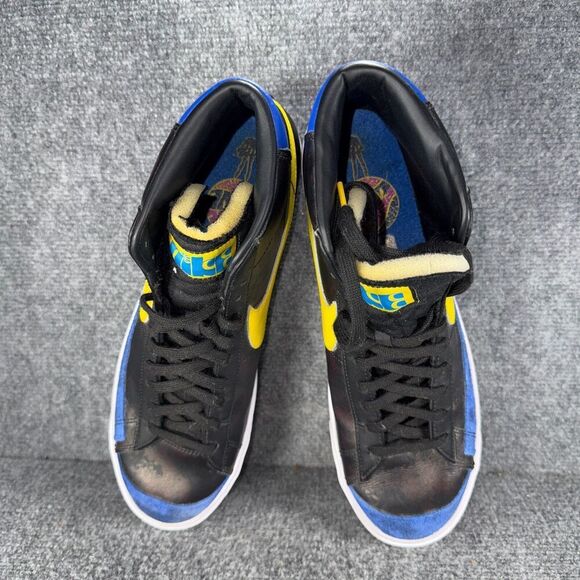 Nike Blazer Mid Mens 13 Shoes Black Blue Yellow Athletic Sneakers Peace Love - Picture 7 of 11